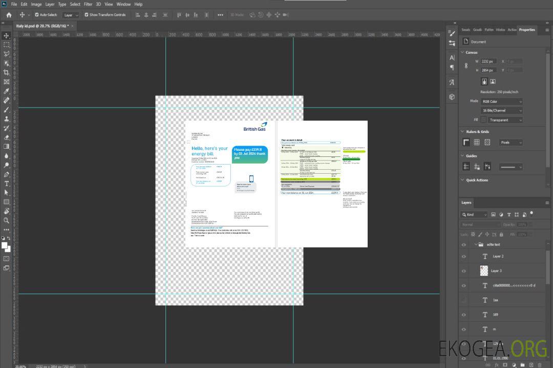 Royaume-Uni British Gas Business Utility Bill, modèle Word et PDF, 2 pages template